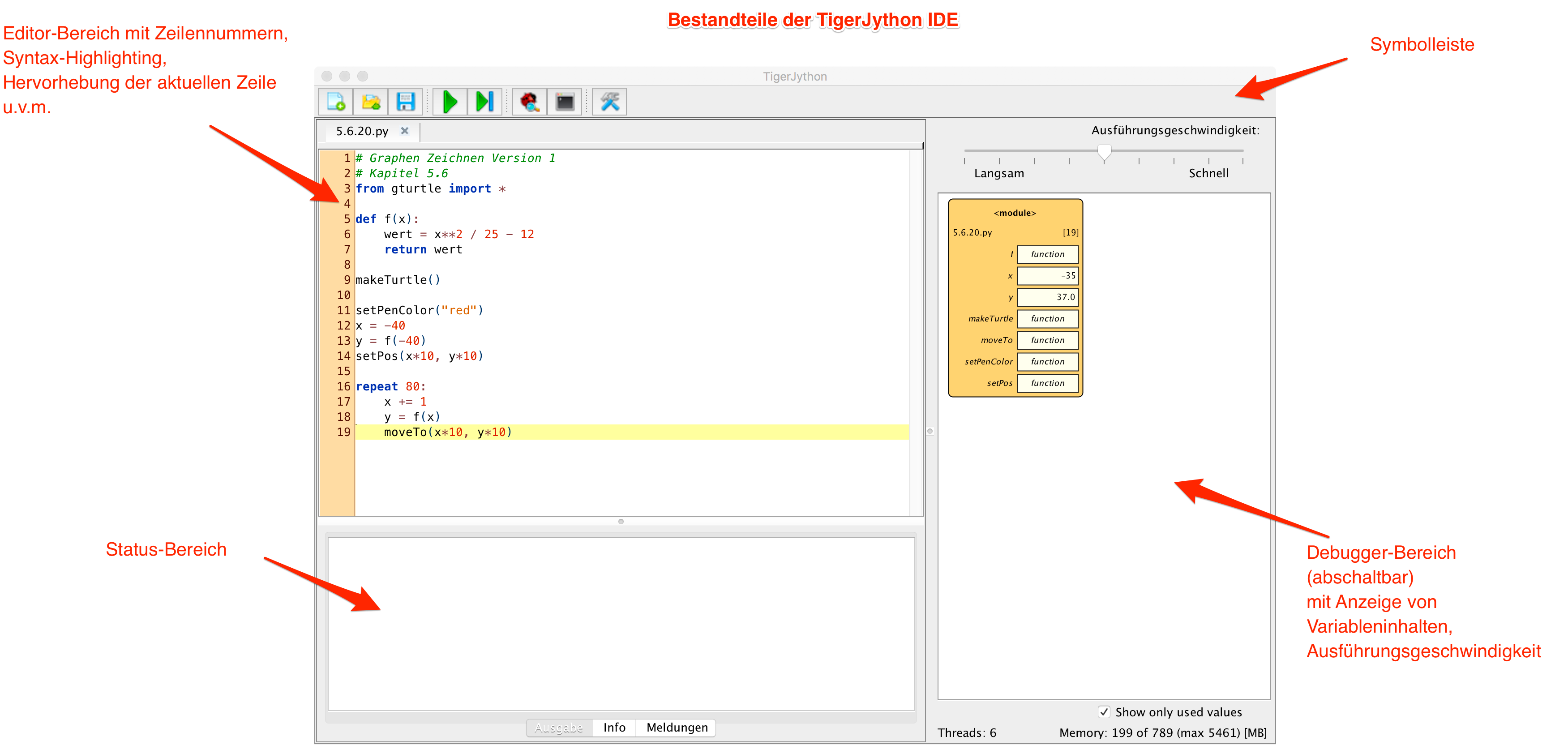 Oberfl&auml;che der TigerJython IDE