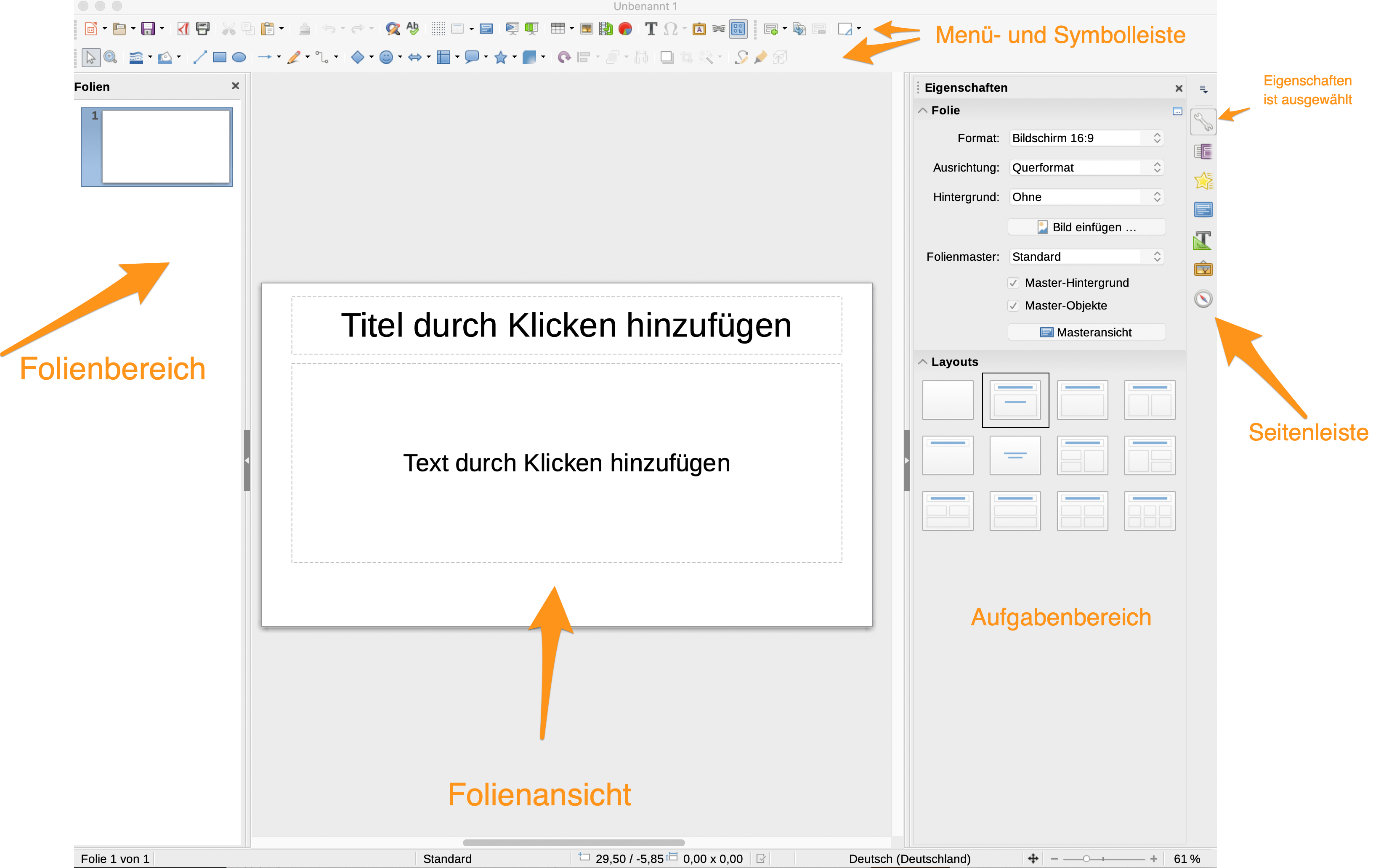 &Uuml;berblick Hauptfenster Impress