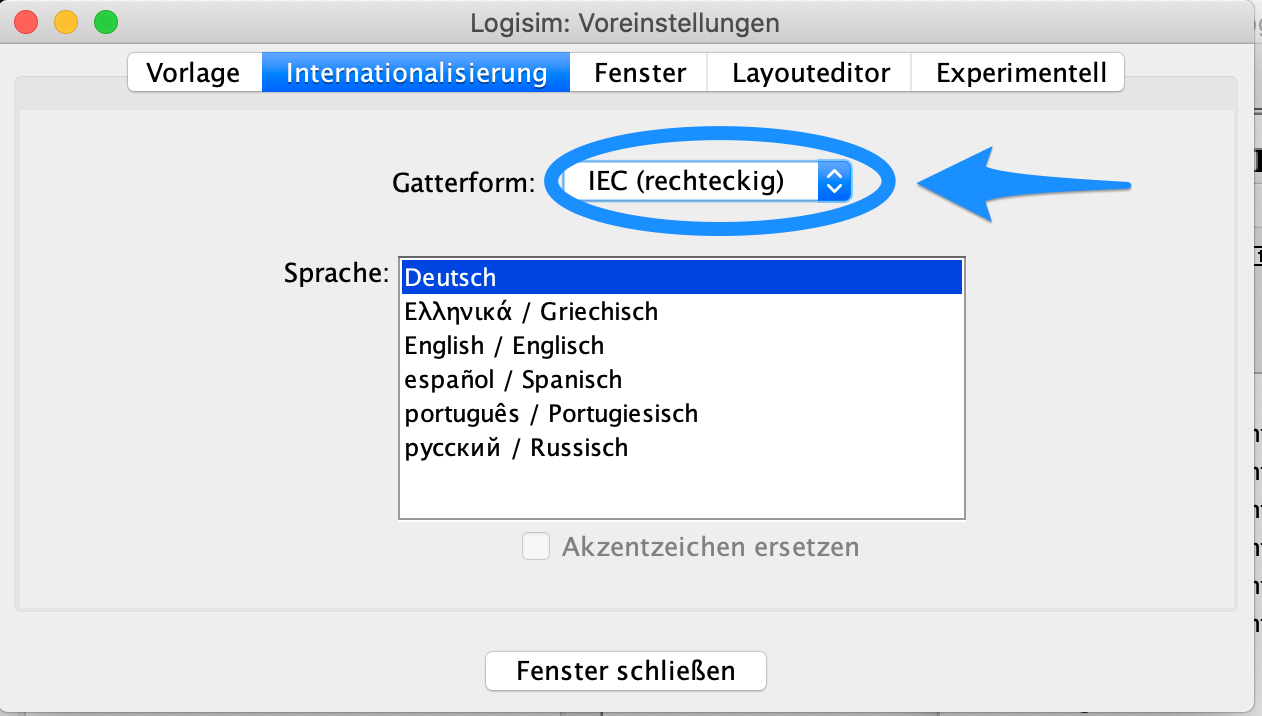 Gatterform IEC ausw&auml;hlen